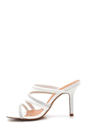 Women's White Stone Heeled Slippers | Derimod Women's White Stone Heeled Slippers | Derimod