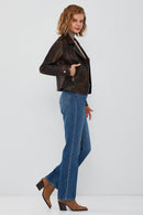 Newyork Women's Brown Vintage Biker Leather Jacket | Derimod Newyork Women's Brown Vintage Biker Leather Jacket | Derimod