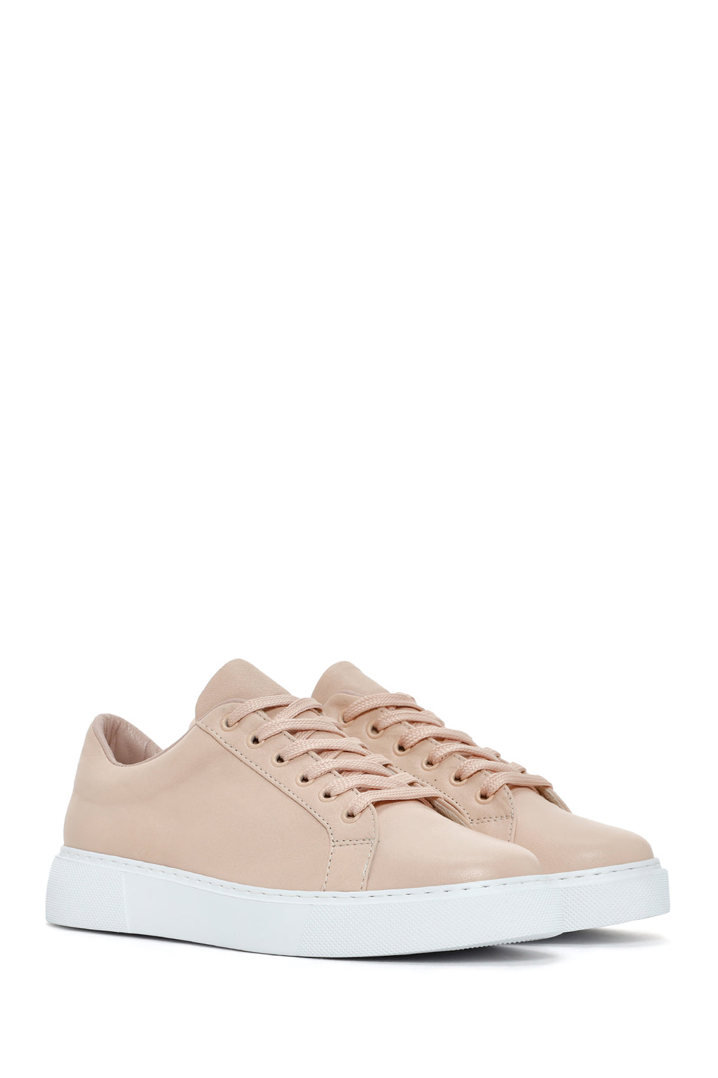 Kadın Pudra Bağcıklı Deri Sneaker