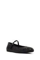 Women's Black Stone Leather Ballet Flats | Derimod Women's Black Stone Leather Ballet Flats | Derimod