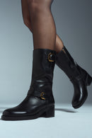 Women's Black Zippered Buckle Detailed Leather Boots | Derimod Women's Black Zippered Buckle Detailed Leather Boots | Derimod