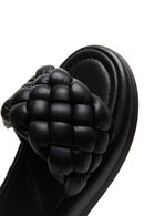 Women's Black Leather Braided Comfort Slippers | Derimod Women's Black Leather Braided Comfort Slippers | Derimod