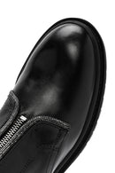 Women's Black Zippered Stoned Leather Combat Boots | Derimod Women's Black Zippered Stoned Leather Combat Boots | Derimod
