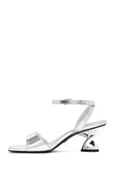 Women's Silver Ankle Buckle Chunky Heel Metallic Sandals | Derimod Women's Silver Ankle Buckle Chunky Heel Metallic Sandals | Derimod