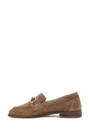 Women's Tan Buckle Detailed Suede Leather Masculine Loafer | Derimod Women's Tan Buckle Detailed Suede Leather Masculine Loafer | Derimod
