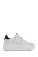 Woman White Laced Thick Sole Leather Sneakers | Derimod Woman White Laced Thick Sole Leather Sneakers | Derimod
