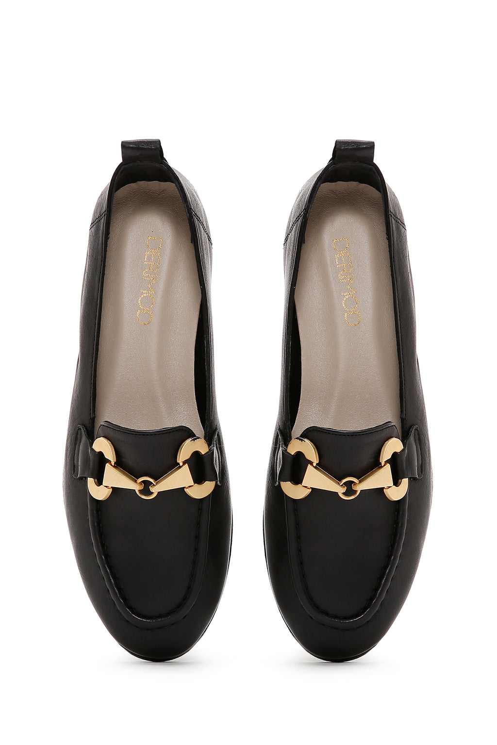 Kadın Siyah Tokalı Deri Maskülen Loafer