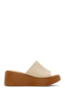 Women's Beige Thick Soled Leather Comfort Slippers | Derimod Women's Beige Thick Soled Leather Comfort Slippers | Derimod