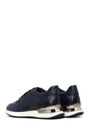 Men's Navy Blue Lace-Up Thick Sole Leather Sneaker | Derimod Men's Navy Blue Lace-Up Thick Sole Leather Sneaker | Derimod