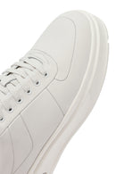 Men's White Lace-Up Thick-Soled Leather Sneakers | Derimod Men's White Lace-Up Thick-Soled Leather Sneakers | Derimod