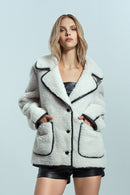 Valley Women's Beige Double Breasted Teddy Coat | Derimod Valley Women's Beige Double Breasted Teddy Coat | Derimod