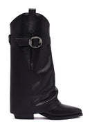 Women's Black Buckled Thick Heeled Leather Boot | Derimod Women's Black Buckled Thick Heeled Leather Boot | Derimod