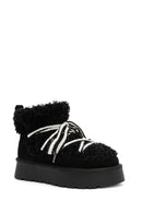 Women's Black Thick-Soled Fur-Lined Leather Boots | Derimod Women's Black Thick-Soled Fur-Lined Leather Boots | Derimod