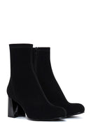 Women's Black Suede Leather Heeled Boots | Derimod Women's Black Suede Leather Heeled Boots | Derimod