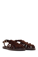 Woman Brown Buckled Suede Leather Sandals | Derimod Woman Brown Buckled Suede Leather Sandals | Derimod
