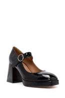 Women's Black Buckled High Thick Heel Leather Mary Jane Shoes | Derimod Women's Black Buckled High Thick Heel Leather Mary Jane Shoes | Derimod
