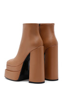 Women's Tan Leather Platform High Heel Boots | Derimod Women's Tan Leather Platform High Heel Boots | Derimod