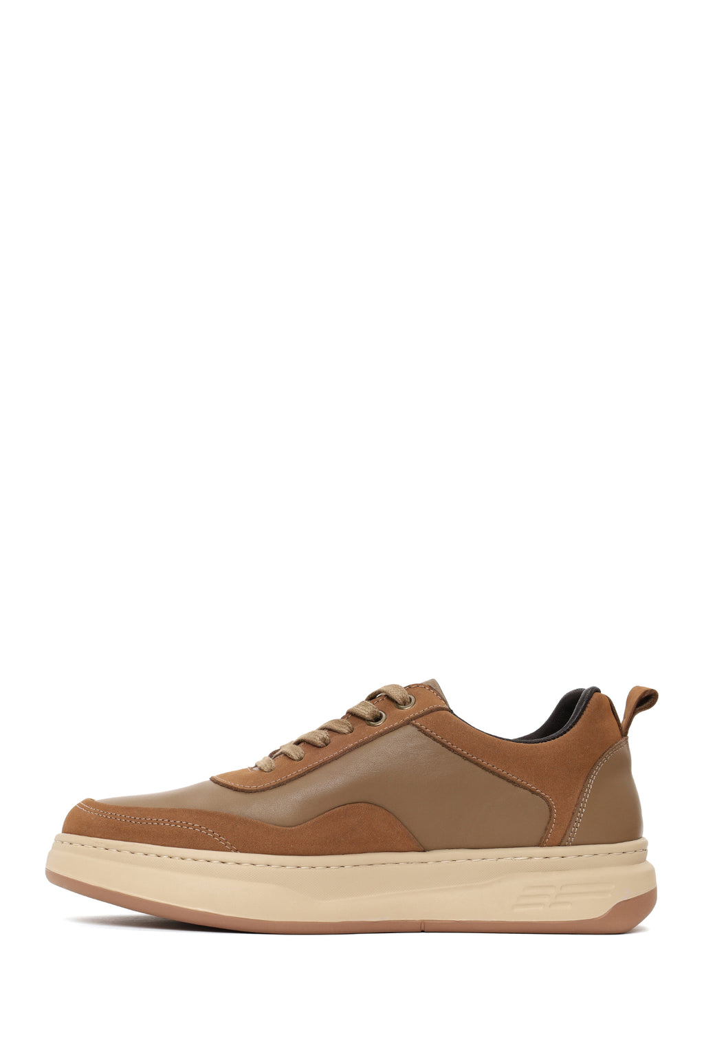 Erkek Vizon Bağcıklı Kalın Tabanlı Deri Sneaker