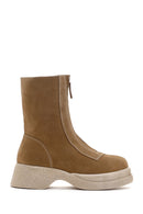 Women's Tan Suede Leather Zippered Thick Soled Casual Boots | Derimod Women's Tan Suede Leather Zippered Thick Soled Casual Boots | Derimod