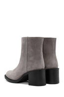 Women's Mink Zippered Thick Heel Suede Leather Boots | Derimod Women's Mink Zippered Thick Heel Suede Leather Boots | Derimod