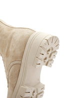 Women's Beige Zippered Suede Leather Combat Boots | Derimod Women's Beige Zippered Suede Leather Combat Boots | Derimod