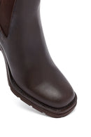 Woman Brown Chunky Heels Leather Boat | Derimod Woman Brown Chunky Heels Leather Boat | Derimod