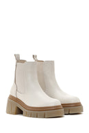Women's Beige Leather Thick Soled Casual Chelsea Boots | Derimod Women's Beige Leather Thick Soled Casual Chelsea Boots | Derimod