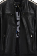 Middleton Men's Black Slim-Fit Short Leather Jacket | Derimod Middleton Men's Black Slim-Fit Short Leather Jacket | Derimod