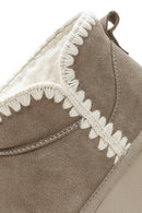 Women's Mink Fur Detailed Thick-Soled Suede Leather Boots | Derimod Women's Mink Fur Detailed Thick-Soled Suede Leather Boots | Derimod