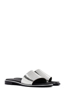 Women's Silver Metallic Leather Slippers | Derimod Women's Silver Metallic Leather Slippers | Derimod