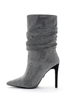 Women's Silver Thin Heeled Stone Boots | Derimod Women's Silver Thin Heeled Stone Boots | Derimod
