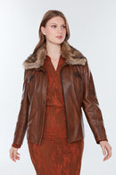 Belinda (Plus) Women's Cognac Leather Coat | Derimod Belinda (Plus) Women's Cognac Leather Coat | Derimod