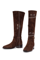 Woman Brown Zippered Low Heel Suede Leather Boot | Derimod Woman Brown Zippered Low Heel Suede Leather Boot | Derimod