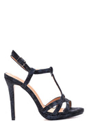 Women's Black Silvery Heeled Sandals | Derimod Women's Black Silvery Heeled Sandals | Derimod