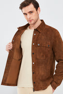 Gavi Men's Brown Suede Leather Coat | Derimod Gavi Men's Brown Suede Leather Coat | Derimod