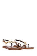Women's Brown Metal Detailed Flip-Flop Leather Sandals | Derimod Women's Brown Metal Detailed Flip-Flop Leather Sandals | Derimod