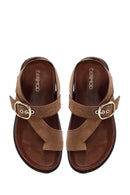Women's Mink Suede Leather Flip Flop Sandals | Derimod Women's Mink Suede Leather Flip Flop Sandals | Derimod