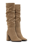 Women's Brown Zippered Thick Heel Suede Leather Boots | Derimod Women's Brown Zippered Thick Heel Suede Leather Boots | Derimod