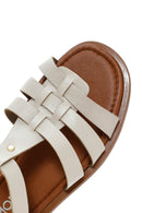 Women's Beige Ankle Strap Leather Bodrum Sandals | Derimod Women's Beige Ankle Strap Leather Bodrum Sandals | Derimod