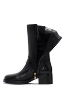 Women's Black Zippered Buckle Detailed Leather Boots | Derimod Women's Black Zippered Buckle Detailed Leather Boots | Derimod