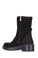 Women's Suede Boots with Stud and Buckle Detail | Derimod Women's Suede Boots with Stud and Buckle Detail | Derimod