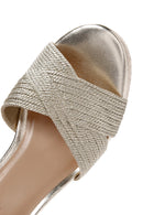 Women's Gold Ankle Strap Metallic Wedge Heel Espadrilles | Derimod Women's Gold Ankle Strap Metallic Wedge Heel Espadrilles | Derimod