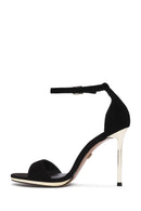 Women's Black Ankle Strap Thin High Heel Suede Leather Shoes | Derimod Women's Black Ankle Strap Thin High Heel Suede Leather Shoes | Derimod