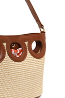 Woman Beige Long-Strap Wicker Shoulder Bag | Derimod Woman Beige Long-Strap Wicker Shoulder Bag | Derimod