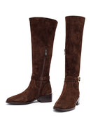 Woman Brown Zippered Low Heel Suede Leather Boot | Derimod Woman Brown Zippered Low Heel Suede Leather Boot | Derimod
