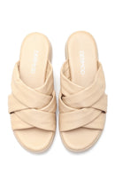 Women's Beige Leather Casual Flat Slippers | Derimod Women's Beige Leather Casual Flat Slippers | Derimod