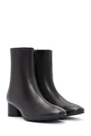 Women's Black Zippered Short Thick Heeled Leather Boots | Derimod Women's Black Zippered Short Thick Heeled Leather Boots | Derimod