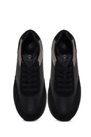 Woman Black Lace-up Wedge Heel Leather Sneaker | Derimod Woman Black Lace-up Wedge Heel Leather Sneaker | Derimod