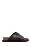 Women's Black Strappy Leather Slippers | Derimod Women's Black Strappy Leather Slippers | Derimod