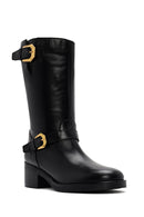 Women's Black Zippered Buckle Detailed Leather Boots | Derimod Women's Black Zippered Buckle Detailed Leather Boots | Derimod
